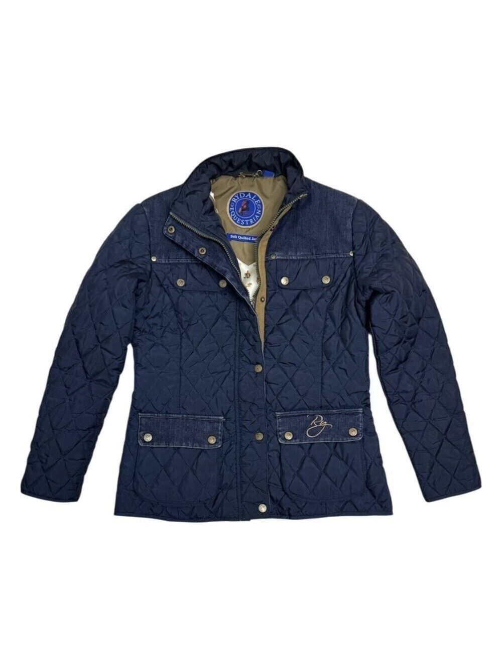RYDALE EQUESTRIAN Denim Trim Light Puffer Designer Jacket Womens Small
